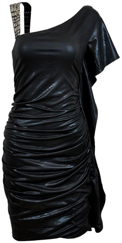 Black Leather Dress with Embroidered Shoulder