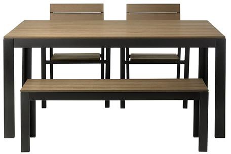 FALSTERTable+2 chairs+ bench, outdoor, black, brown