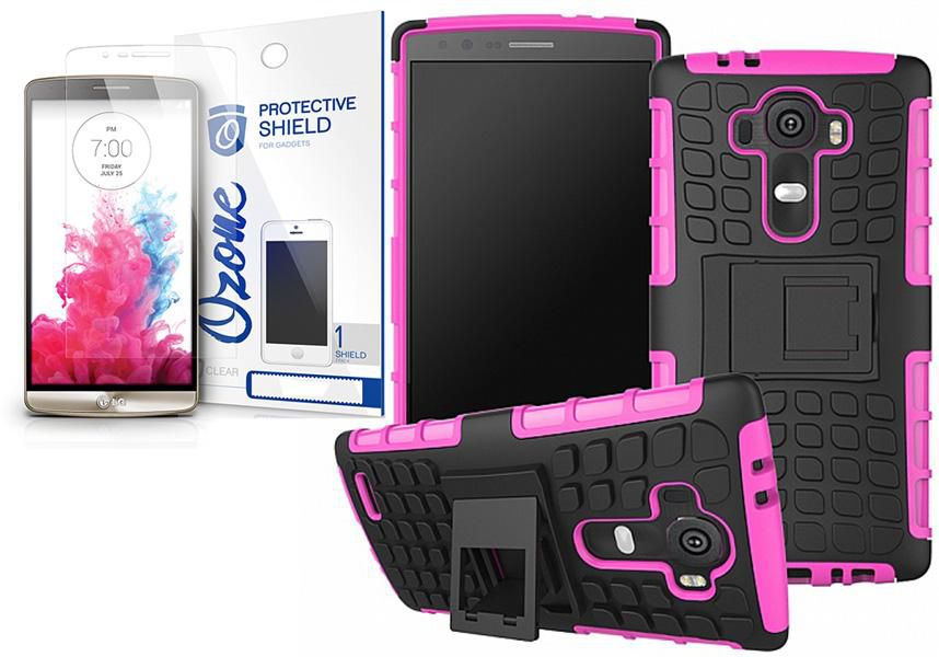 Ozone Tough Shockproof Hybrid Case Cover with Screen Protector for LG G4 Hot Pink