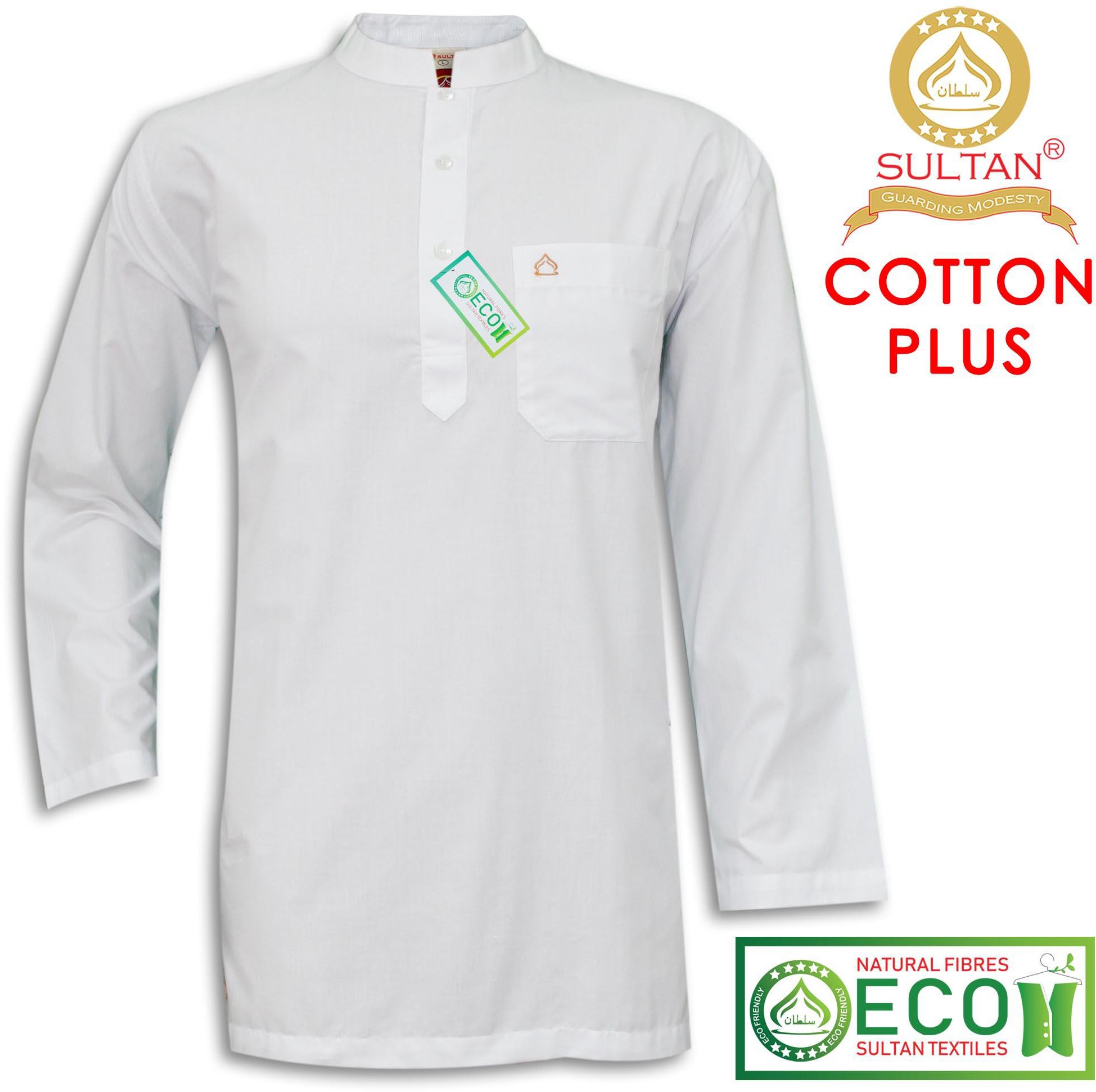 Sultan Kurta - Cotton Plus - Collar Full Sleeves - 5 Sizes (White)