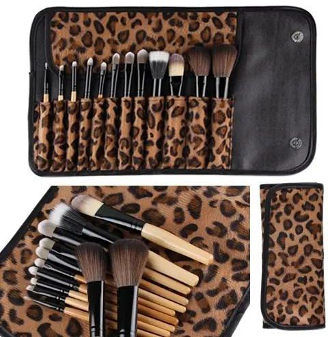 Practical 12pcs/set Pro Makeup Brush Set Cosmetic Tool Leopard Bag Beauty Brushes easy