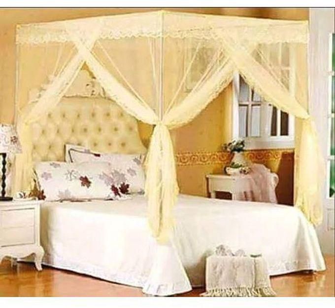 Fashion 6 By 6 Mosquito Net-4 Stand Mosquito Net With Metallic Stand-Straight Net