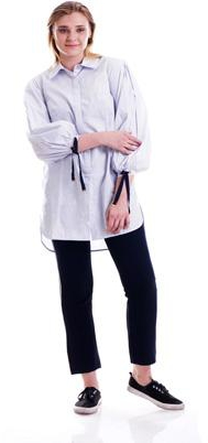 Collared Neckline Front Button Pleated Shirt Sleeve - Size: L (Grey)
