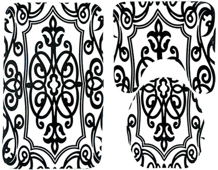 3-Piece Carpet Bath Mat Set White/Black