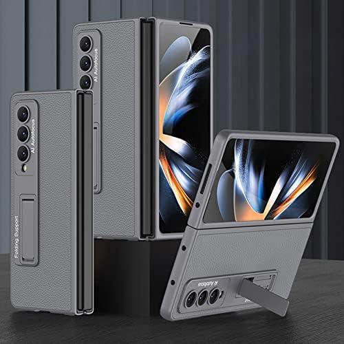 SHIEID Galaxy Z Fold 4 Case, Genuine Leather Samsung Z Fold 4 Case with Kickstand Phone Case Compatible with Samsung Galaxy Z Fold4, Cold Mountain Gray