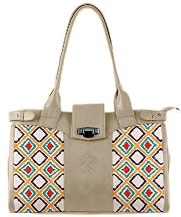 CANVA beige double handle large bag pixely Bags, Wide Large Bags For Women