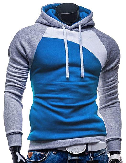 Fashion Hooded Long Sleeve Color Blocking Men Hoodie - GREY AND WHITE ...