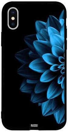 Skin Case Cover -for Apple iPhone X Blue Half Leaf Black Background Blue Half Leaf Black Background
