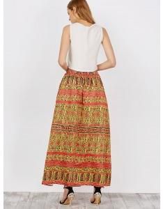 African Printed High Waist Skirts - Yellow - L