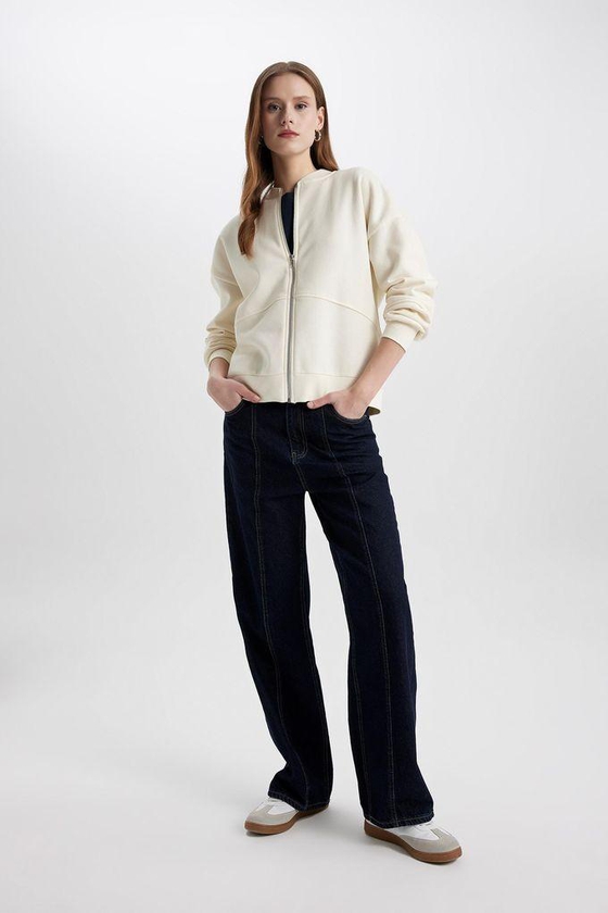 Defacto Woman Oversize Fit Bomber Long Sleeve Knitted Cardigan.