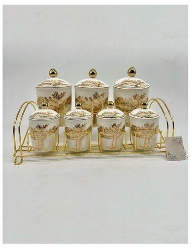 A set of spice jars with a luxurious stand with a distinctive design