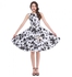 Belle Poque Sleeveless Scoop Floral Pattern Print Dress with Belt Black and White Size M