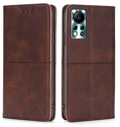 HuHa Case Cover Compatible For Infinix Hot 11s NFC Cow Texture Magnetic Horizontal Flip Leather Phone Case Dark Brown