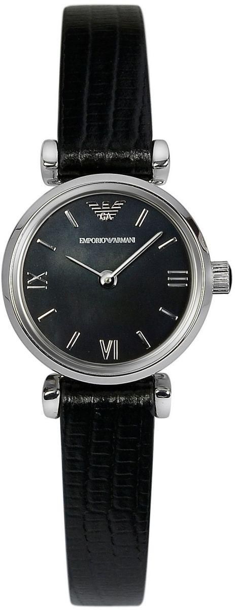 Emporio Armani Classic Women's Black Mother of Pearl Dial Leather Band Watch - AR1684