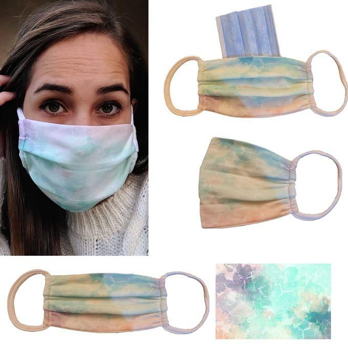 aZeeZ Blue Green Marble Face Mask - 3 Layers