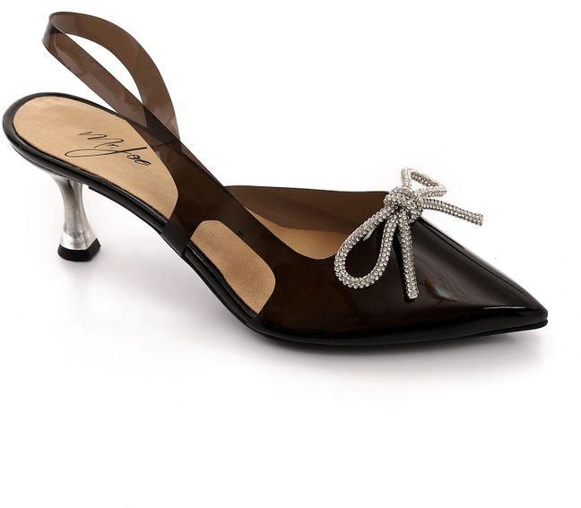 Mr Joe Pointed Toecap Transparent Heeled Slingback Pumps With Decorated Bow - Black