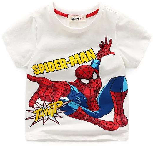Koolkidzstore Boys Top Cartoon Print Marvel Spiderman Print Short Sleeve 2-10Y (White)