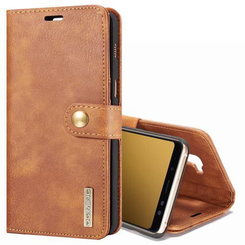 DG.MING For Galaxy A8 (2018) Crazy Horse Texture Horizontal Flip Detachable Magnetic Protective Case With Holder & Card Slots & Wallet(Brown)