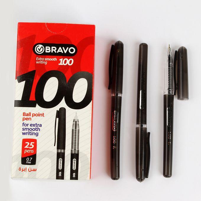 Bravo قلم جاف برافو 0.7 مم اسود 25 قطعة موديل 100