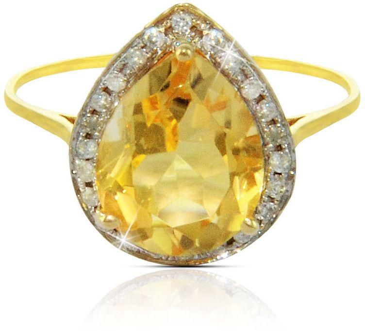 Vera Perla Women's 18K Gold 10mm Drop Citrine 0.12Ct Diamonds Ring - Size 6.5 US