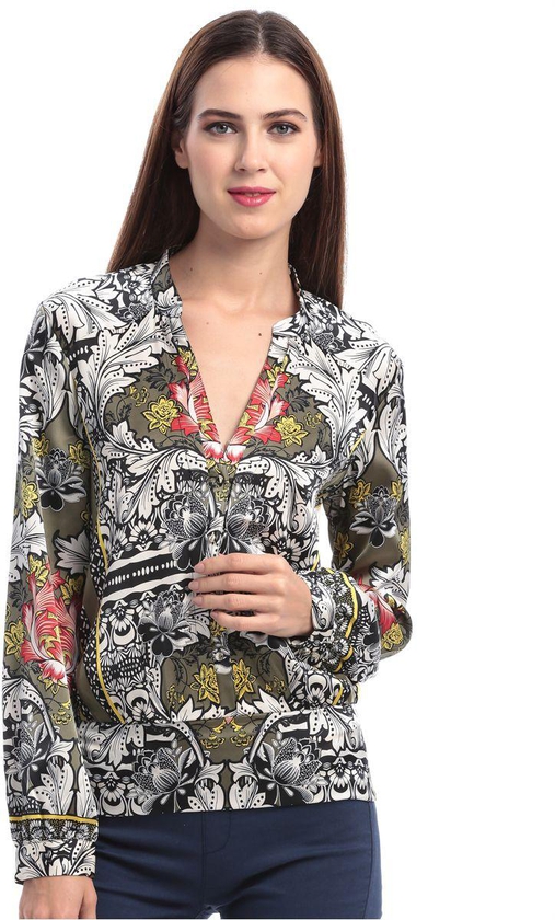 Bebe 4045W102N714 Print Banded Button Blouse for Women - Multi Color