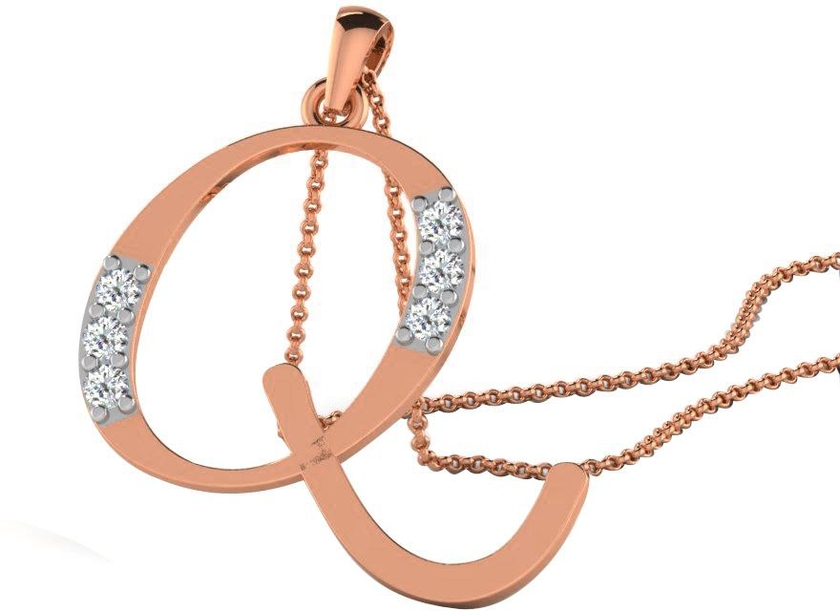 His & Her 0.13 Cts Diamond "Q" Alphabet Pendant in 14KT Rose Gold (GH Color, PK Clarity) with 16" Silver Chain