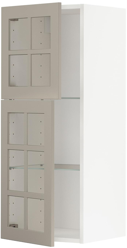 METOD Wall cabinet w shelves/2 glass drs - white/Stensund beige 40x100 cm
