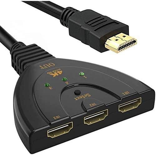 3 Port HDMI 4 K 1.4V Version Switch Splitter with Pigtail Cable for Fire Stick, Xbox One, PS3, 4, TV,Android Box (Black)