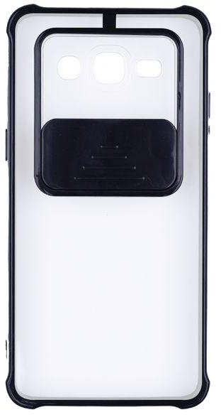 جراب سامسونج - شفاف مضاد للصدمات بإطار ملون وجرار للكاميرا لموبايل سامسونج جلاكسي J2 برايم (G530) - اسود