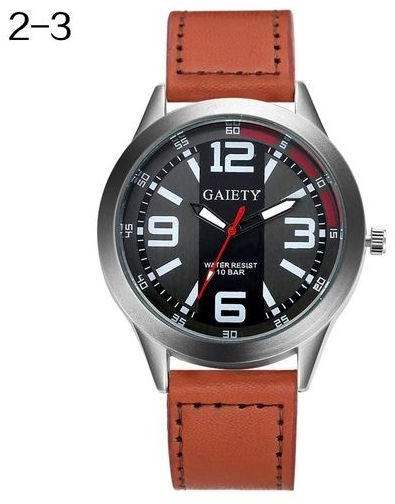 GAIETY Men Fashion Cool Round Dial Faux Leather Strap Analog Quartz Wrist Watch-Black Dial + Light Brown Band