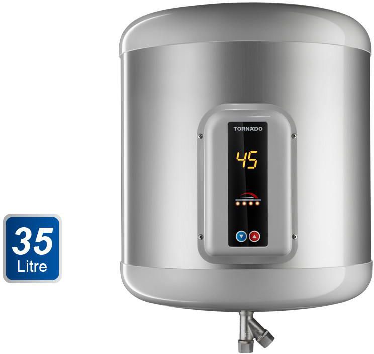 TORNADO Electric Water Heater 35 Litre in Silver Color with Digital Screen EHA-35TSD-S
