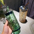 Glass Coffee Cups Tumbler, Smoothie Iced Coffee Tea Glasses Mug,Green Colored Drinking Jar