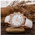 Mcykcy Luxury Fashion Leather Band Analog Quartz Round Wrist Watches -White