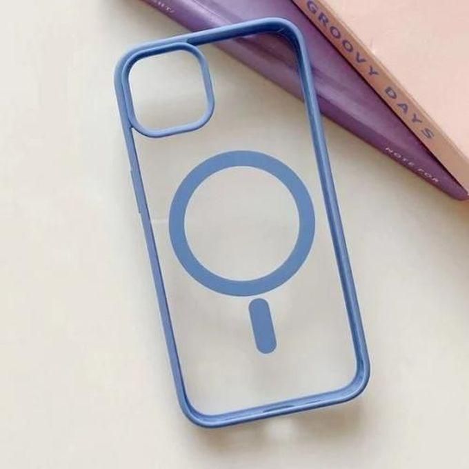 غطاء جراب مغناطيسي يدعم الماجسيف بحواف ملونة وتصميم رائع لهاتف ابل ايفون 12 برو ماكس - سيرا بلو / شفاف IPhone 12 Pro Max (6.7 Inch)