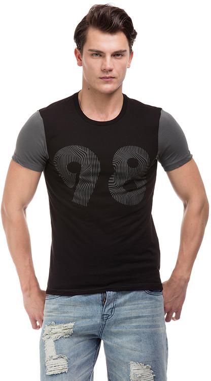 Number Print T-Shirt - Contrast Sleeves-Black -BLACK