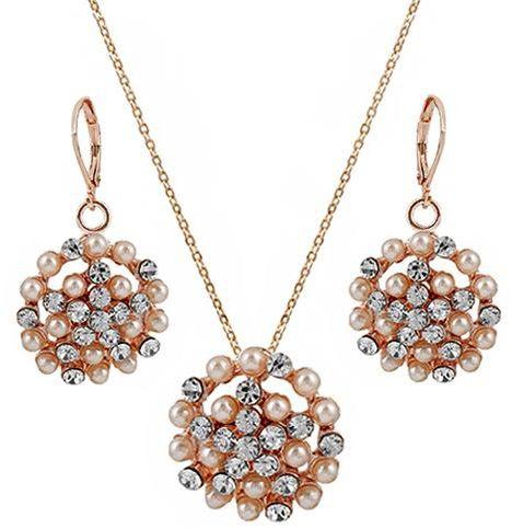 Mysmar Women's Rose Gold Plated with White Crystal Jewelry Set - AR1128