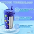 Opreine 14oz Kids Water Bottle with Straw Lid, Stainless Steel Tumbler with Lid and Straw for Boys, Double Wall Vacuum Cup, Leak Proof Insulated Kids Thermos for School Sports Travel, Blue Dinosaur