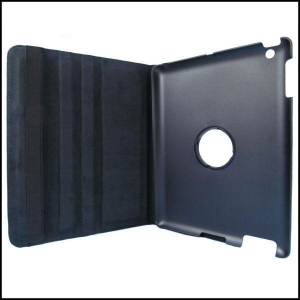 iPad 2 3 4 Leather Stand Case Cover Embossing 360 Degree Rotary Black