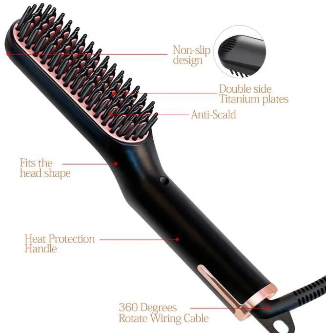 3 In 1 Beard Comb Men's Professional Hair Straightener Brush Fast Heat Hair Straightening Ceramic Irons Board Styling Tools