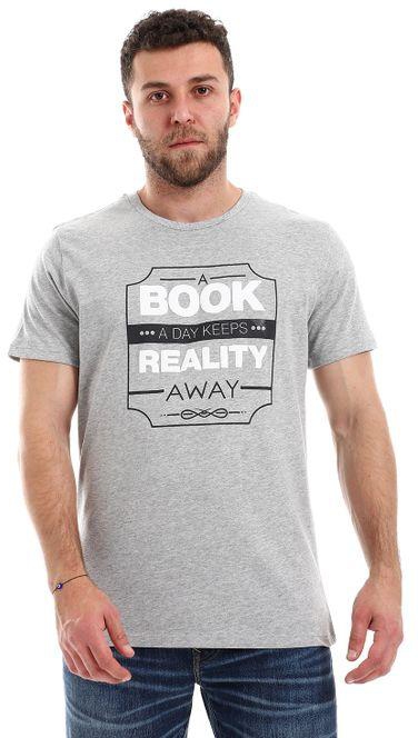 Izor "A Book A Day Keeps Reality Away" Printed Short Sleeves T-Shirt - Heather Grey
