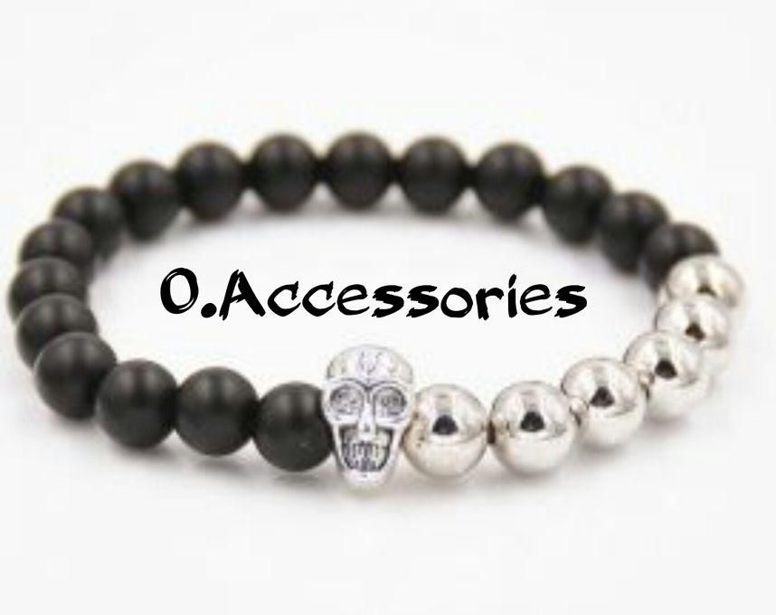 O Accessories Bracelet Silver Hematite Metal- Black Onyx _skull