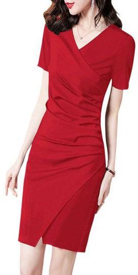 Solid Polyester Mini Dress Red