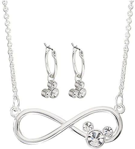 Mickey Mouse Infinity Crystal Necklace and Hoop Earrings SF00112SRWL, One size, Brass, No Gemstone