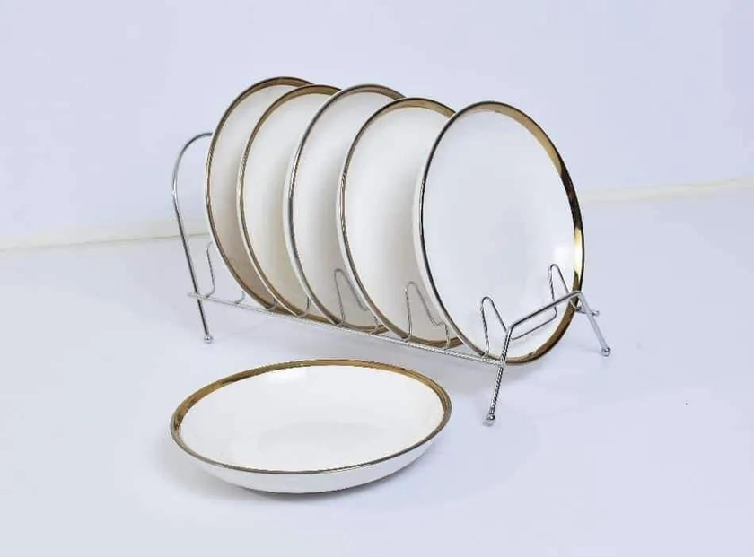 Set of 6pcs kitchen Soup plate with gold ring. Material ceramic. Colour white.