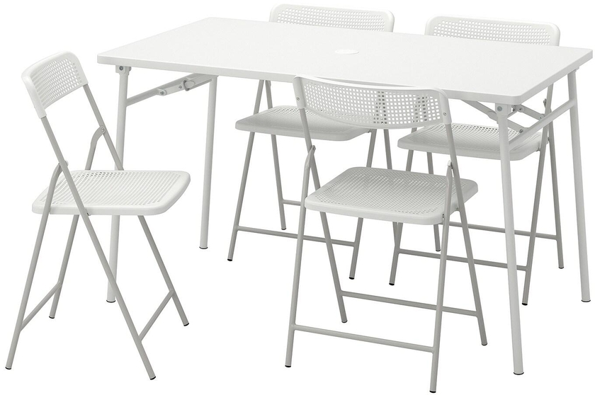 TORPARÖ Table+4 folding chairs, outdoor - white/white/grey 130 cm
