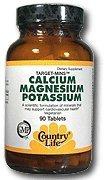 Country Life Target Mins Calcium Magnesium Potassium 500 Mg/500 Mg/99 Mg (per 2 Tablets), 90-Count