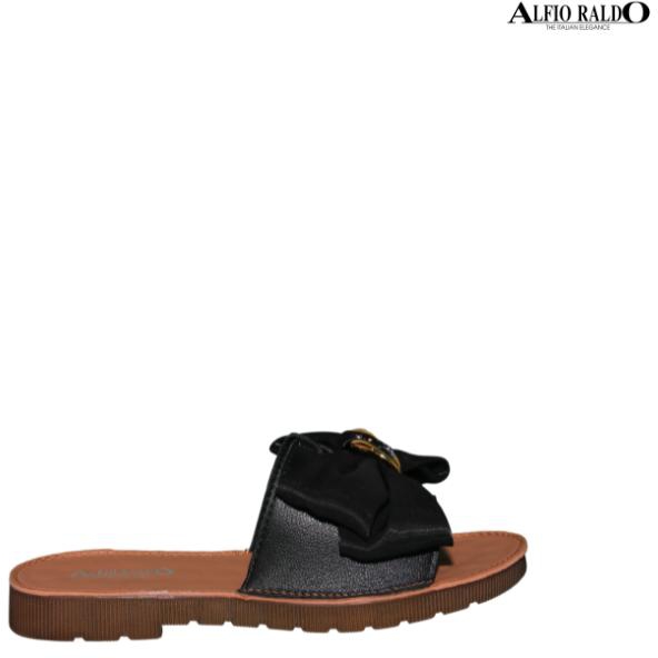 Alfio Raldo Comoda Fluffy Ribbon Strap Open Toe Sandals (Black)