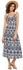 Sunshine Women V-Neck Lace Patchwork Print Pleated Casual Beach Midi Dress-Grey