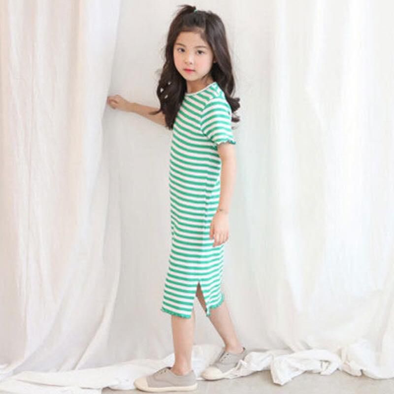 Koolkidzstore Girls Dress Striped - 6 Sizes (Green - Pink)