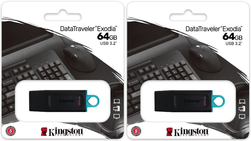 Kingston 64GB Exodia USB 3.2 Flash - DTX/64GB - 2 Pieces